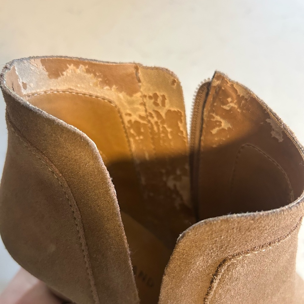 Lucky Brand Yabba Suede Tan Block Heel Wedge Ankle Boots 8.5/39 - Picture 13 of 14